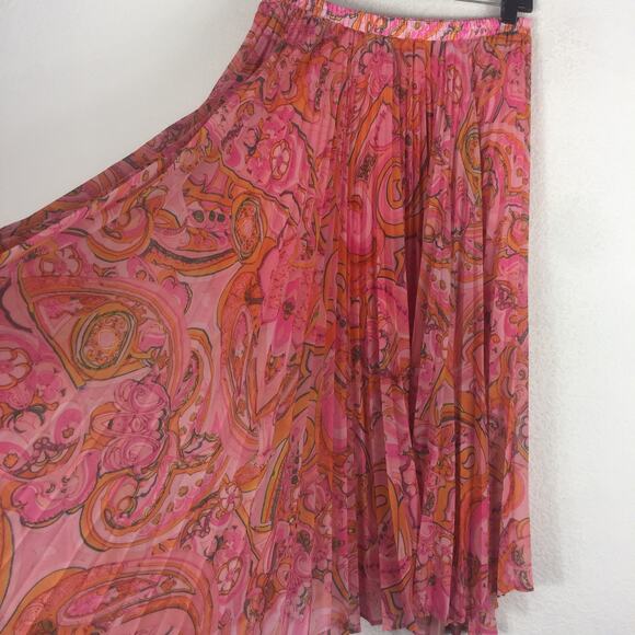 Delfi Collective Lilah Midi Skirt Size Medium Pink Paisley Pleated Boho Y2K - Picture 9 of 12